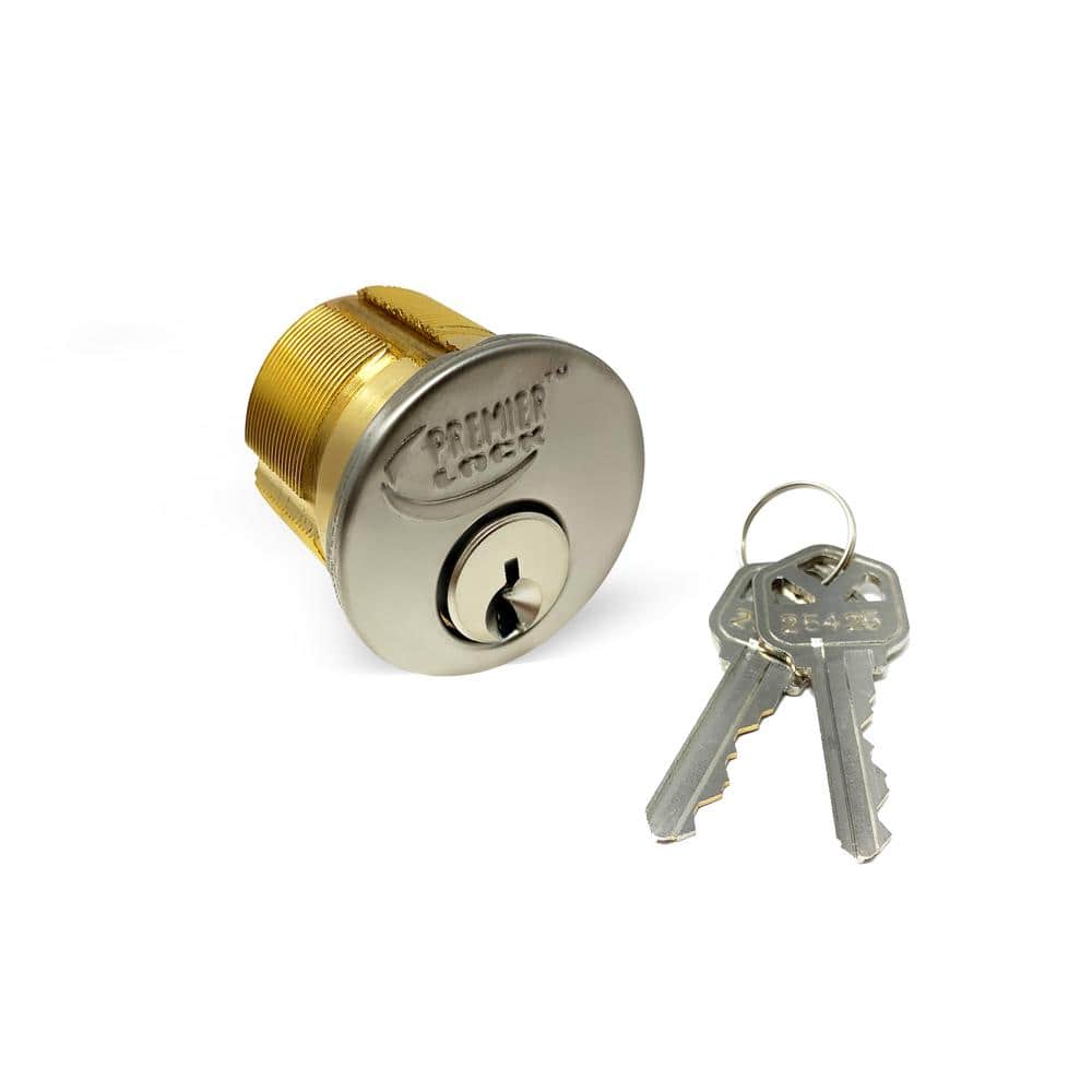 Premier Lock 1-1/8 in. Solid Brass Mortise Cylinder with Stainless Steel Finish, KW1 (Pack of 3, Keyed Alike)