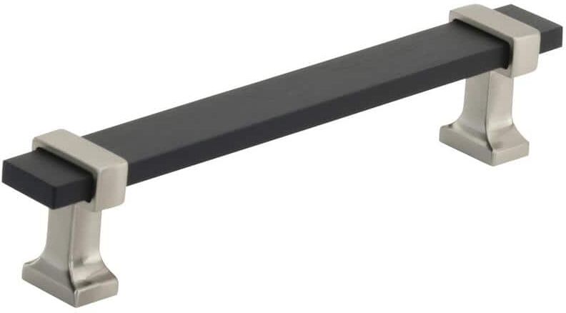 Amerock Overton 5-1/16 in. (128 mm) Brushed Matte Black/Satin Nickel Drawer Pull