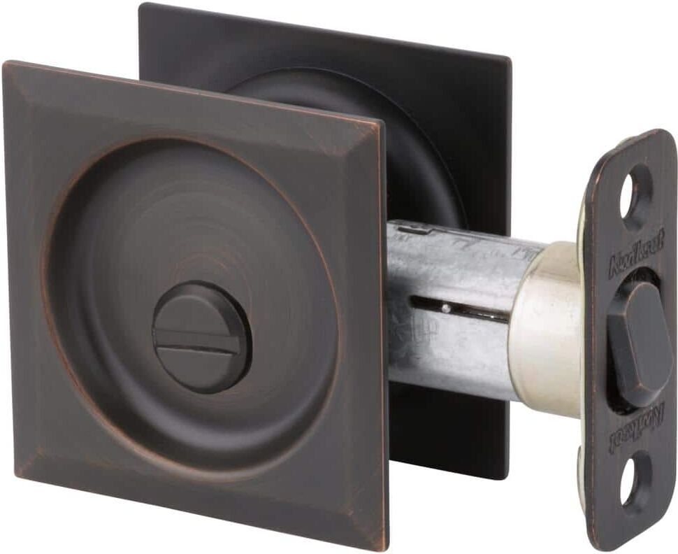 Kwikset Venetian Bronze Square Bed/Bath Pocket Door Lock with Lock