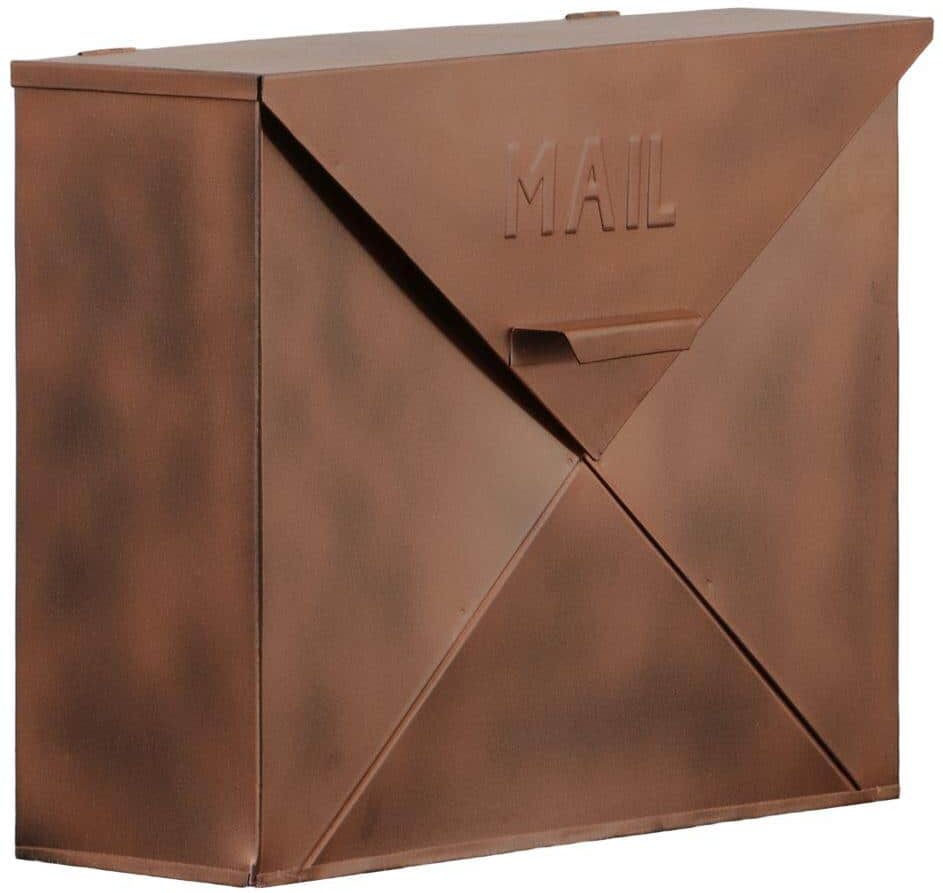 Benzara Spacious Brown Copper Metal Wall Mounted Mailbox