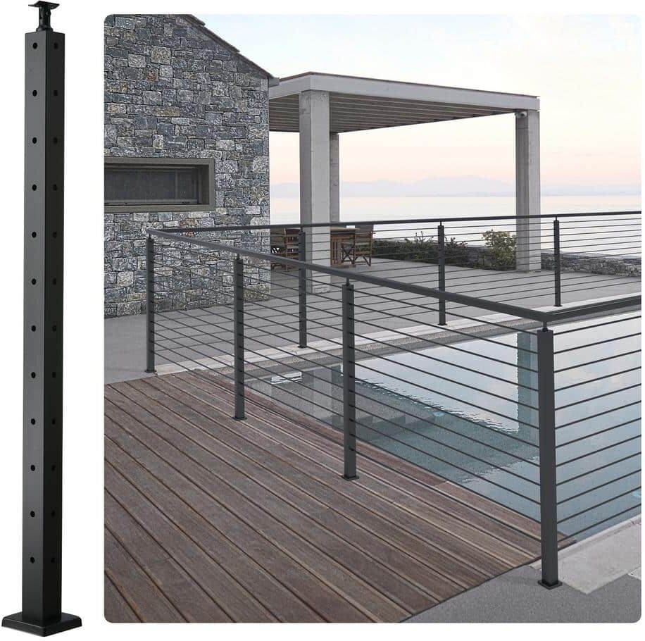 VEVOR Cable Railing Post 42 in. L x 2 in. W x 2 in. H Steel L-Shaped Hole Corner Railing Post SUS304 Stainless Steel Rail Post