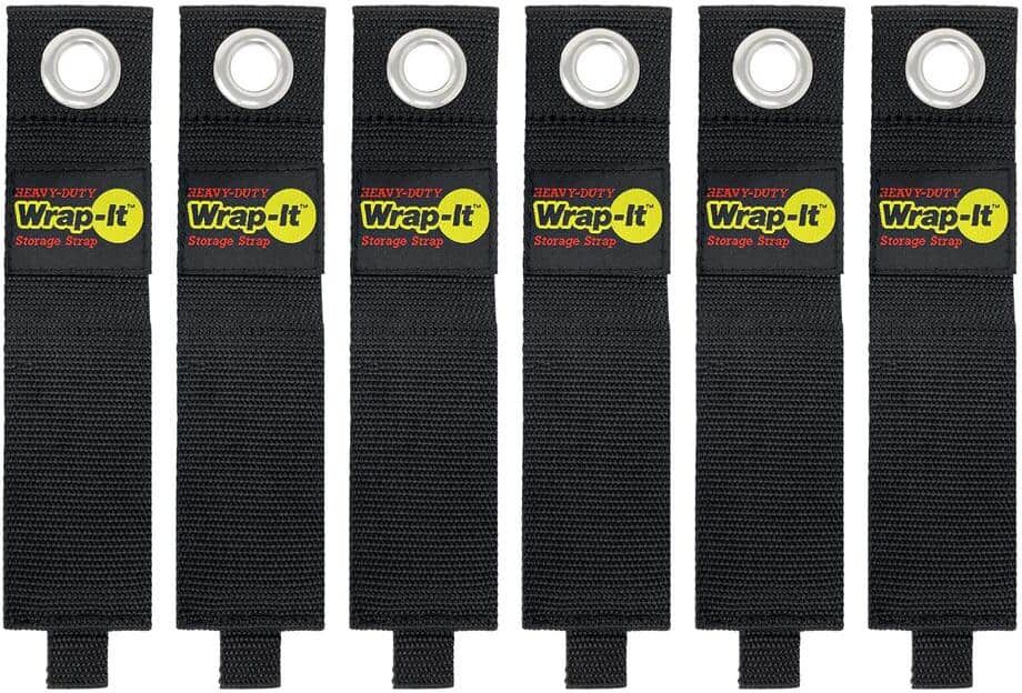 Wrap-It Storage 17 in. Heavy-Duty Storage Strap - Multi-Purpose Hook and Loop Hose Strap with Grommet in Black (6-Pack)