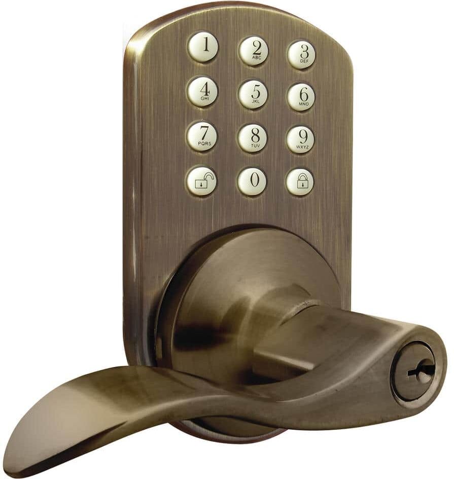 MiLocks Antique Brass Keyless Entry Lever Handle Door Lock with Electronic Digital Keypad