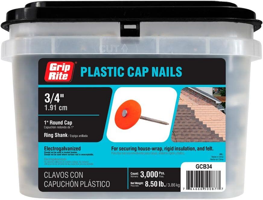 Grip-Rite #12 x 3/4 in. Plastic Round Cap Roofing Nails(3,000-Pack)