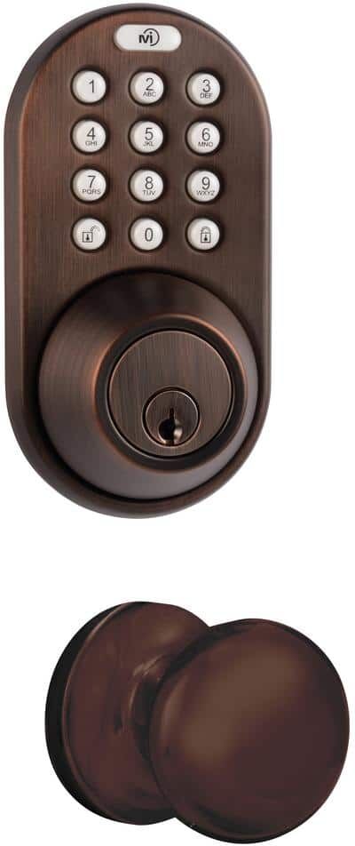 MiLocks Oil Rubbed Bronze Keyless Entry Deadbolt and Knob Door Handleset with RF Remote Control and Electronic Digital Keypad