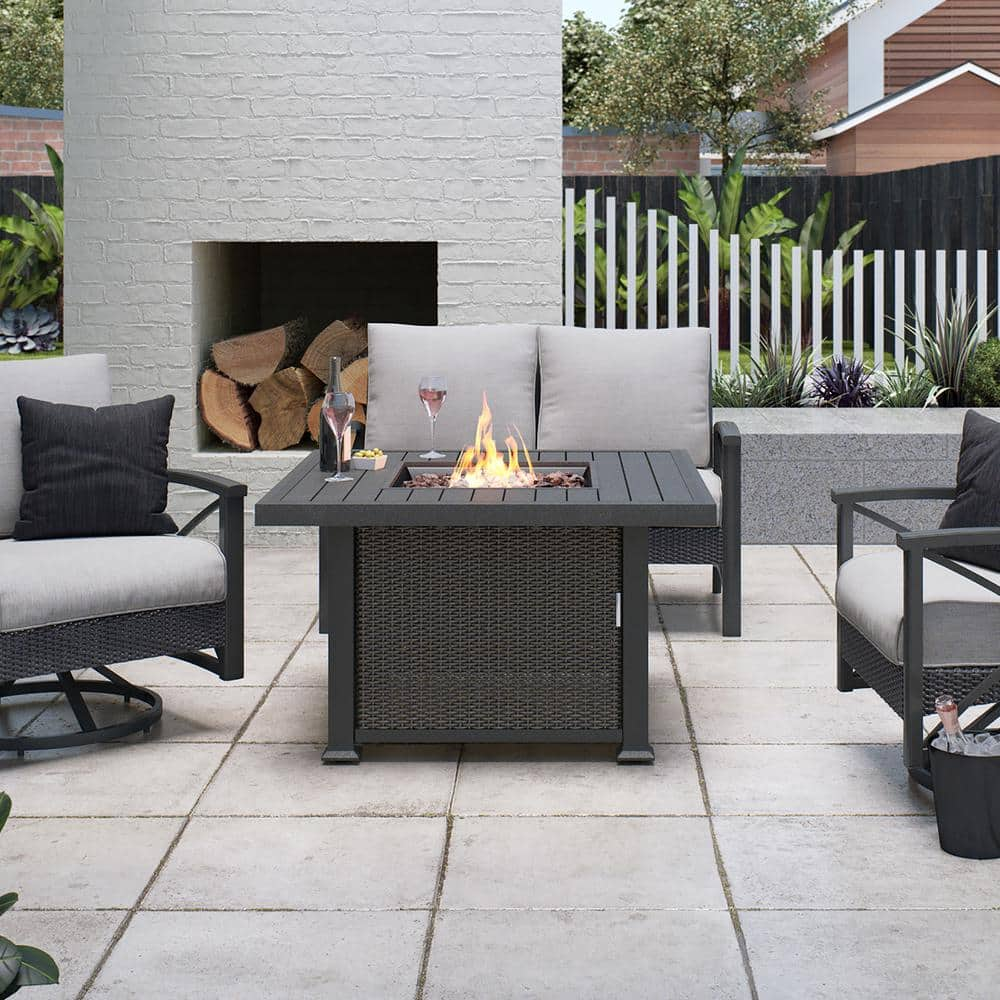 Hampton Bay Vendome 42 in. x 24 in. Square Aluminum Propane Fire Pit in Grey