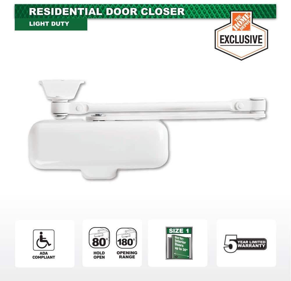 Universal Hardware Light-Duty White Residential Door Closer