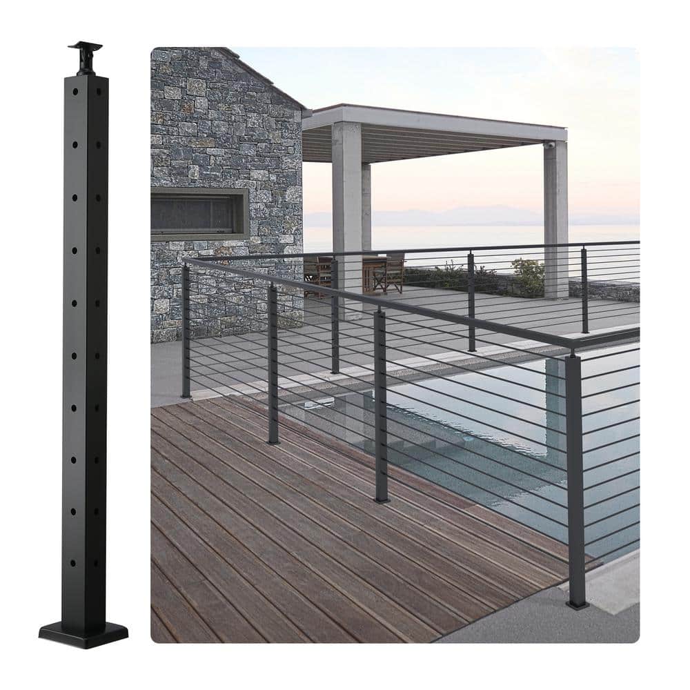 VEVOR Cable Railing Post 36 in. L x 2 in. W x 2 in. H Steel L-Shaped Hole Corner Railing Post SUS304 Stainless Steel Rail Post
