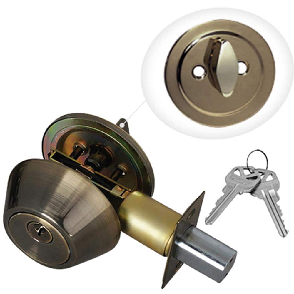 Premier Lock Antique Brass Single Cylinder Deadbolt with 4 KW1 Keys Keyed Alike (2-Pack)