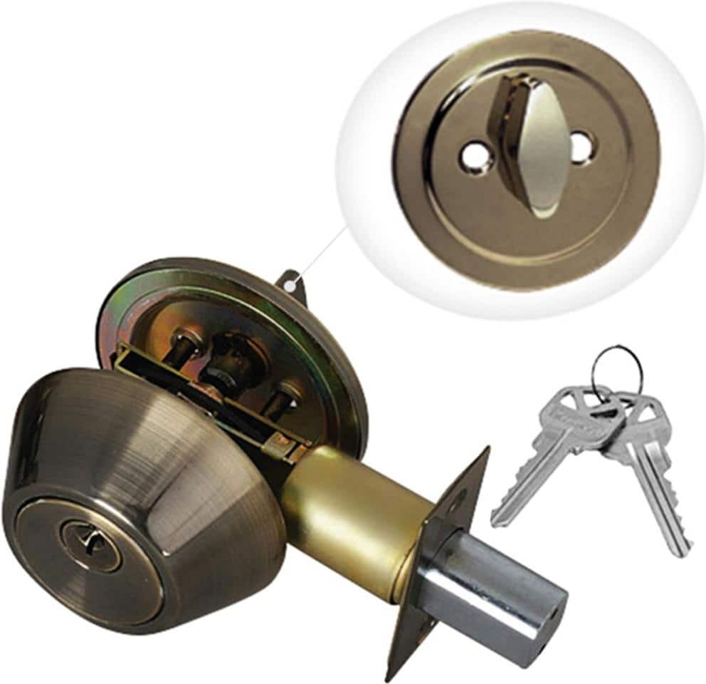 Premier Lock Antique Brass Single Cylinder Deadbolt with 8 KW1 Keys Keyed Alike (4-Pack)