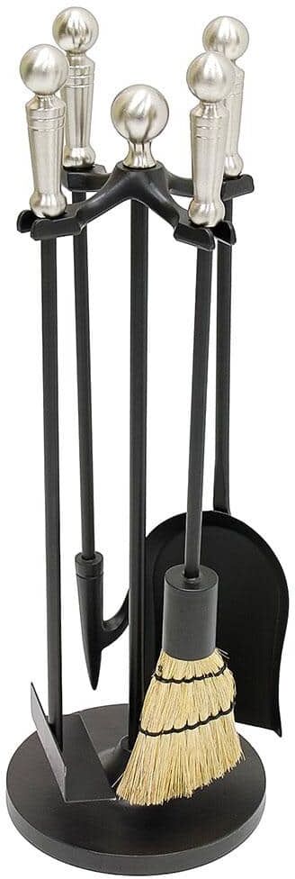 ACHLA DESIGNS 22 in. Tall Satin Nickel Paxton 5-Piece Mini Fireplace Tool Set