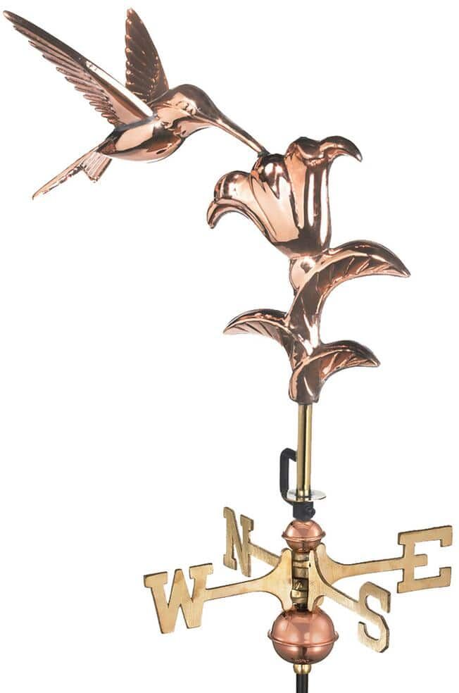 Good Directions Hummingbird Cottage Weathervane - Pure Copper with Roof Mount