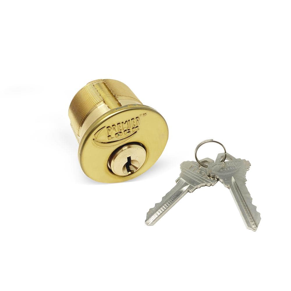 Premier Lock 1 in. Solid Brass Mortise Cylinder with Brass Finish, SC1 (Pack of 6, Keyed Alike)