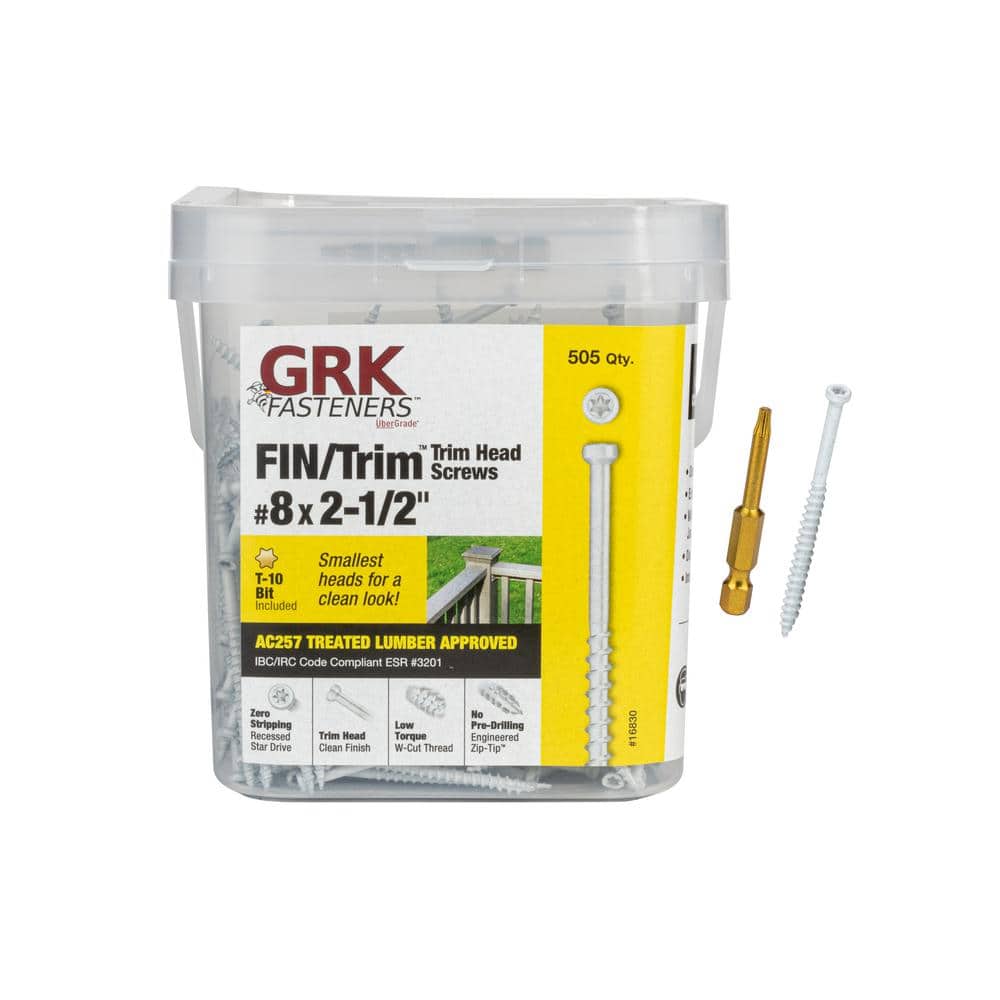 GRK Fasteners #8 x 2-1/2 in. Star Drive Trim-Head White Fin/Trim Finishing Screw (505-Pack)