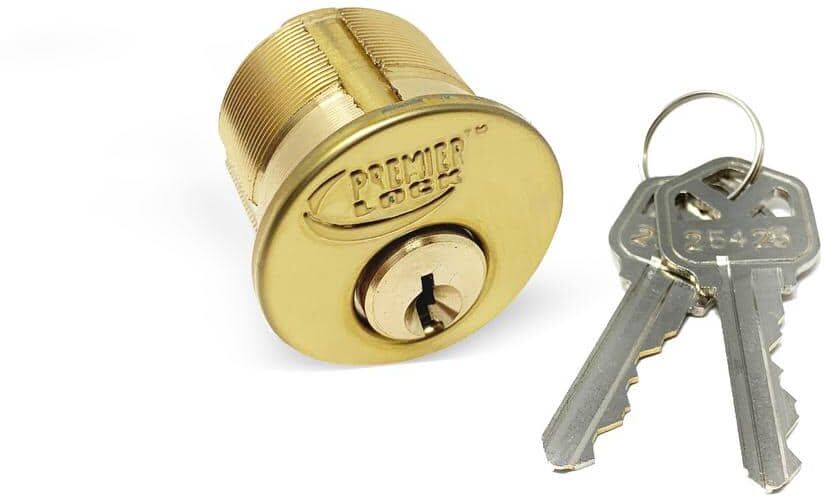 Premier Lock 1-1/8 in. Solid Brass Mortise Cylinder with Brass Finish, KW1 (Pack of 3, Keyed Alike)