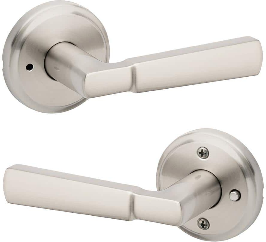 Kwikset Perth Satin Nickel Bedroom Bathroom Privacy Door Handle with Microban Antimicrobial Technology