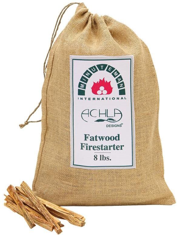 ACHLA DESIGNS Fire Starting Fatwood Sticks in Printed Burlap Bag 8 lbs. Natural Fatwood