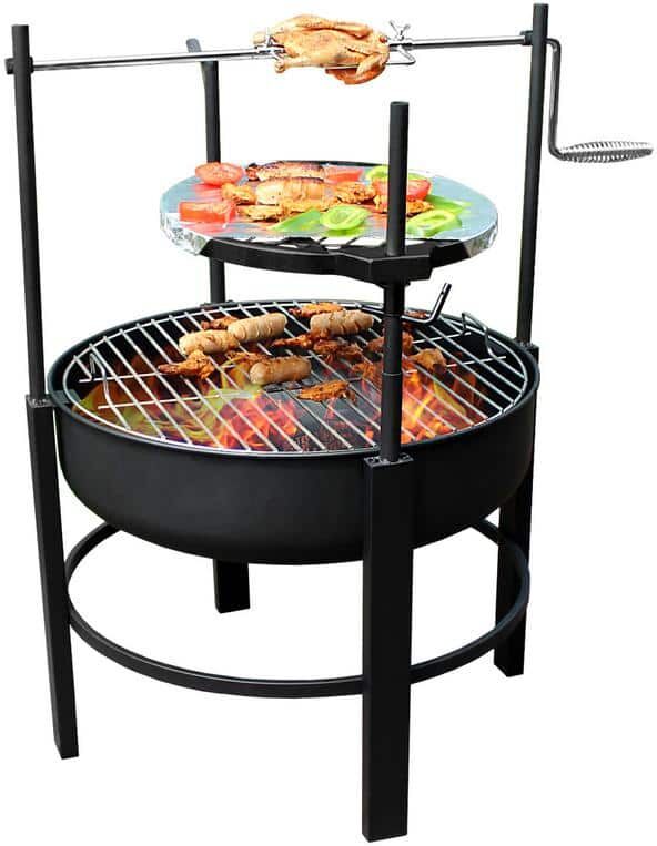 26 in. Round Metal Wood Burning Fire Pit W/2 Grill, Surrounding Removable Cooking Grill, Camping, Outdoor Heating,Picnic