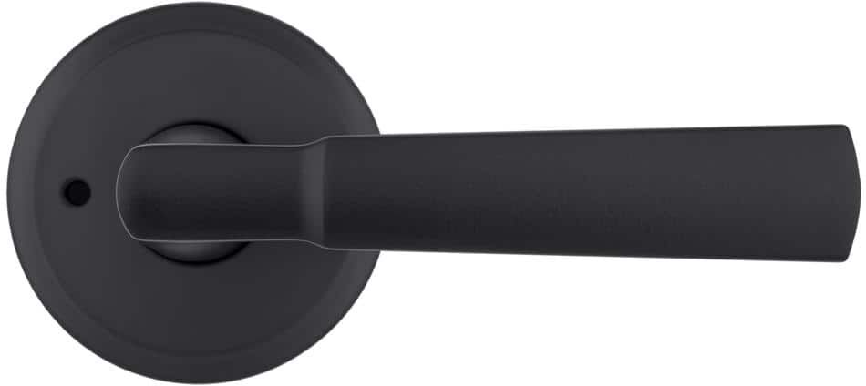 Kwikset Perth Matte Black Bedroom Bathroom Privacy Door Handle with Microban Antimicrobial Technology