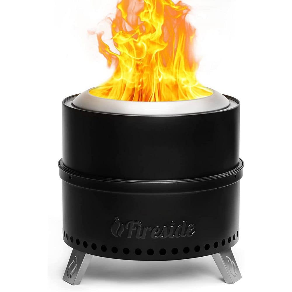 TURBRO 19 in. Smokeless Fire Pit for Outdoor Wood Burning, Portable Stainless Steel Stove with Stand, Nested Design, Black