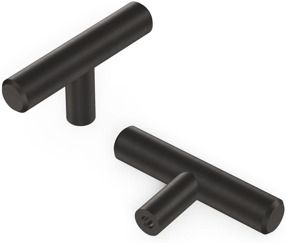 HICKORY HARDWARE Bar Pulls T-Knob 2-3/8 in. x 1/2 in. Brushed Black Nickel Cabinet Knob (10-Pack)