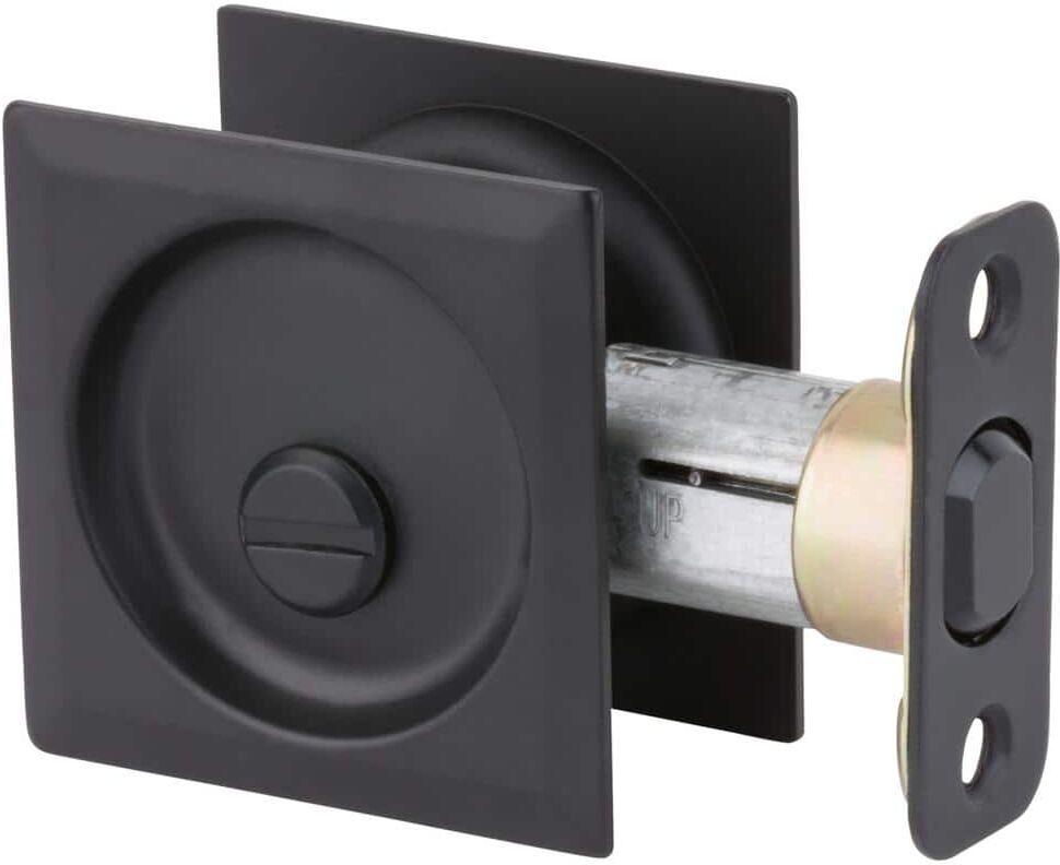 Kwikset Matte Black Square Bed/Bath Pocket Door Lock with Lock