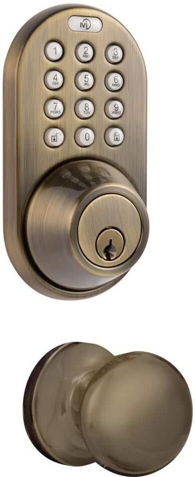 MiLocks Antique Brass Keyless Entry Deadbolt and Door Knob Lock Combo Pack with Electronic Digital Keypad