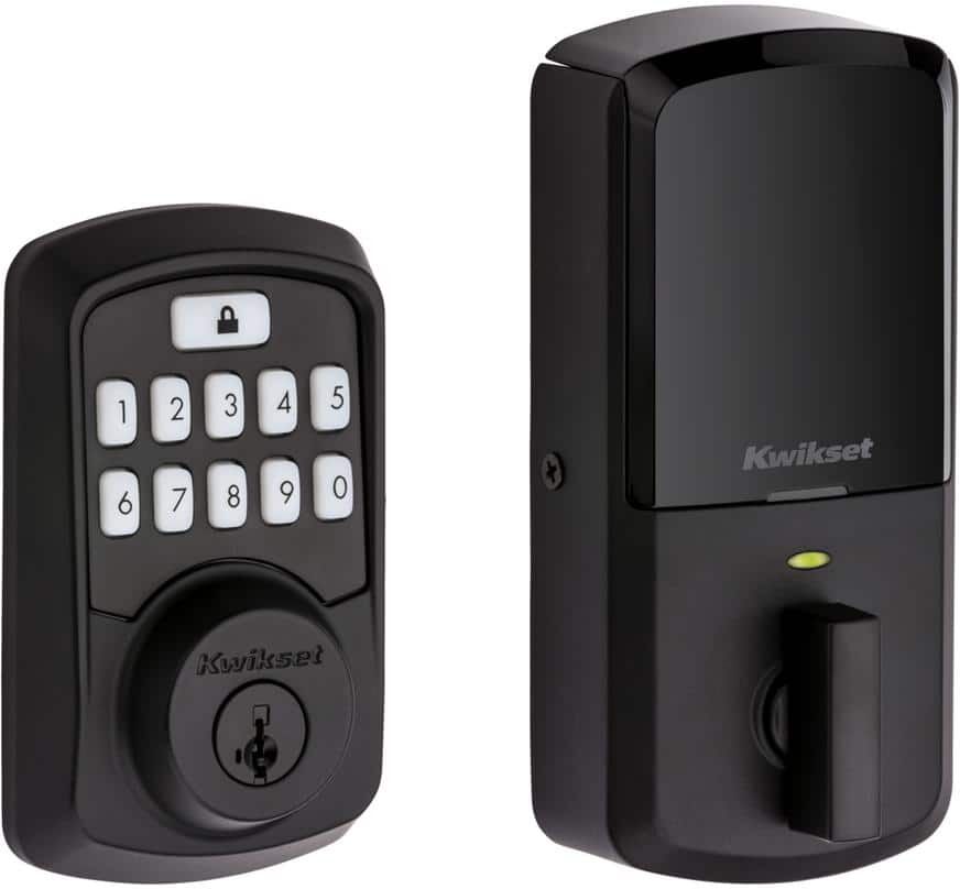 Kwikset Aura Matte Black Single Cylinder Electronic Bluetooth Keypad Smart Lock Deadbolt featuring SmartKey Security