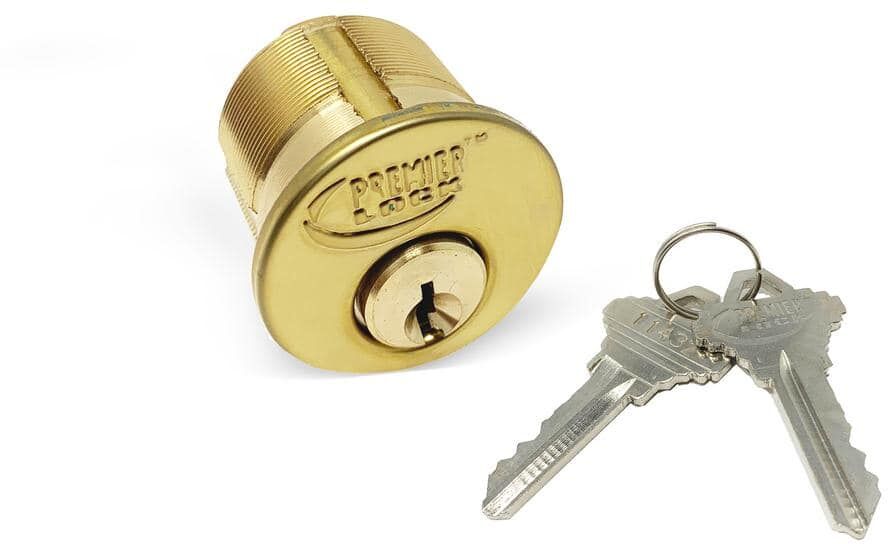 Premier Lock 1 in. Solid Brass Mortise Cylinder with Brass Finish, SC1 (Pack of 2, Keyed Alike)