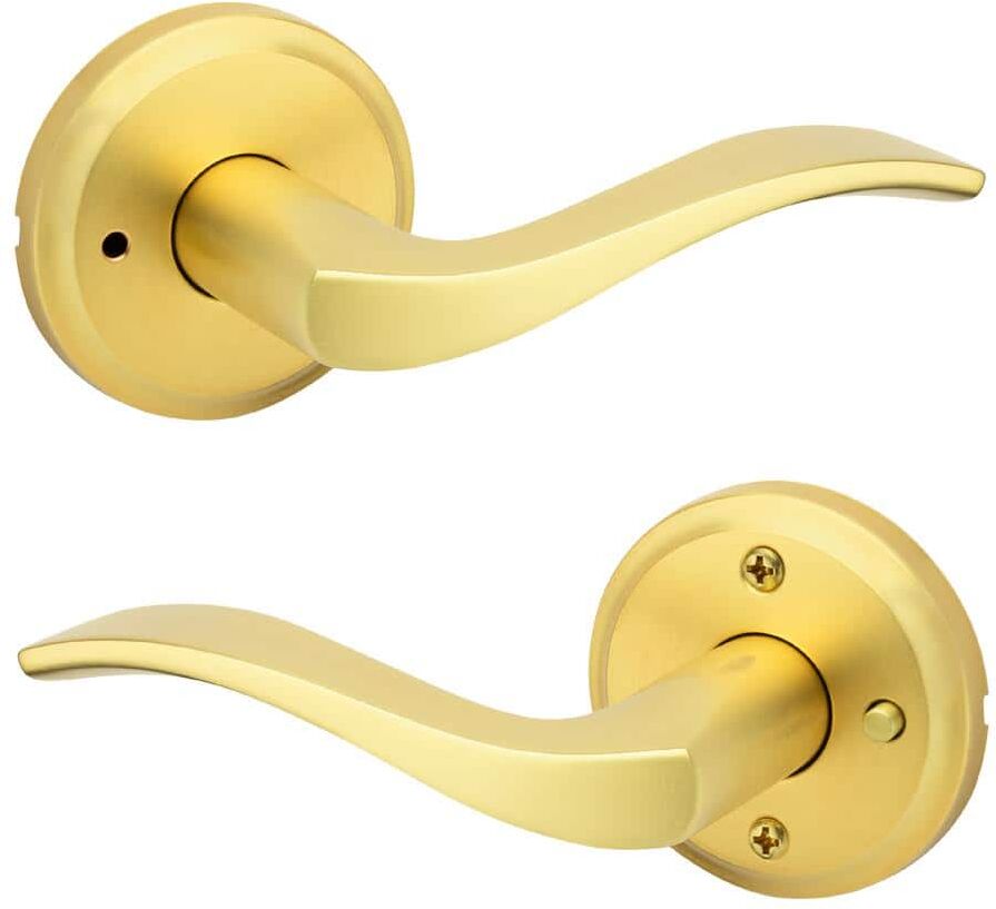 Kwikset Sedona Satin Brass Bedroom Bathroom Privacy Door Handle with Microban Antimicrobial Technology