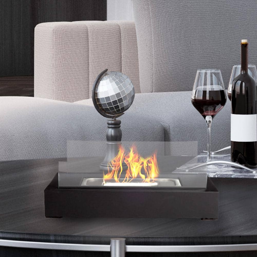 Northwest Bio Ethanol Tabletop Fire Pit, Rectangular Indoor or Outdoor Ventless Fireplace, Black