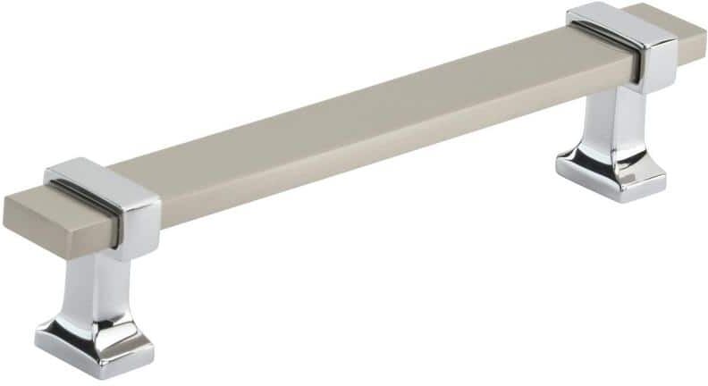 Amerock Overton 5-1/16 in. (128 mm) Satin Nickel/Polished Chrome Drawer Pull