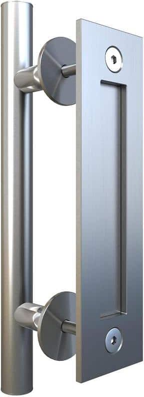 American Pro Decor 11-13/16 in. 304 Stainless Steel 2-sided Pull with Recessed Plate for Sliding Rolling Barn Wood Doors