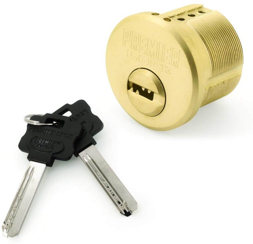 Premier Lock 1 in. High Security Mortise Cylinder, Brass Finish (Pack of 10, Keyed Alike)