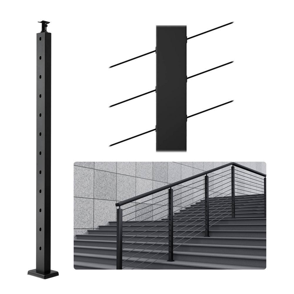 VEVOR Cable Railing Post 42 in. L x 1 in. W x 2 in. H Steel 30° Angled Hole Stair Railing Post Cable Rail Post (1-Pack )
