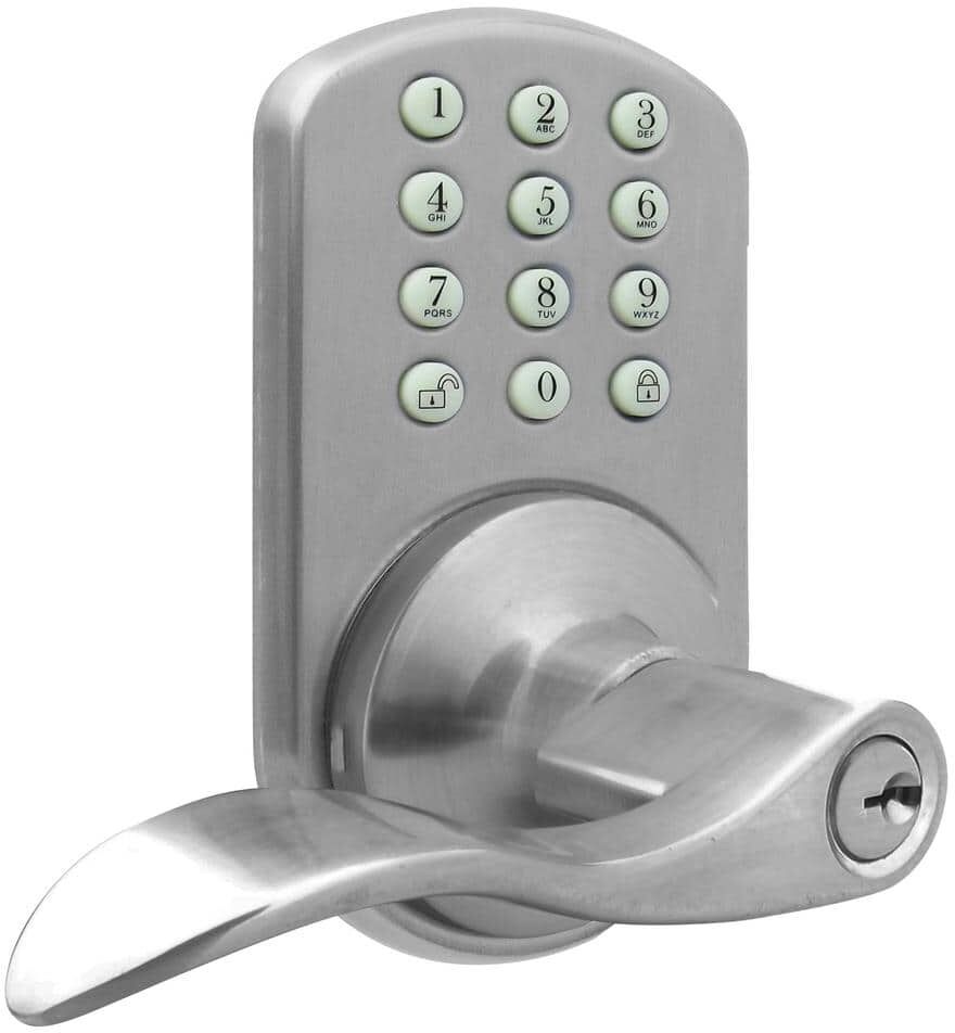 MiLocks Satin Nickel Keyless Entry Lever Handle Door Lock with Electronic Digital Keypad