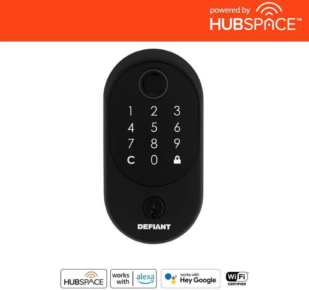 Defiant Hubspace Matte Black Round Biometric Fingerprint Electronic Touchpad Deadbolt