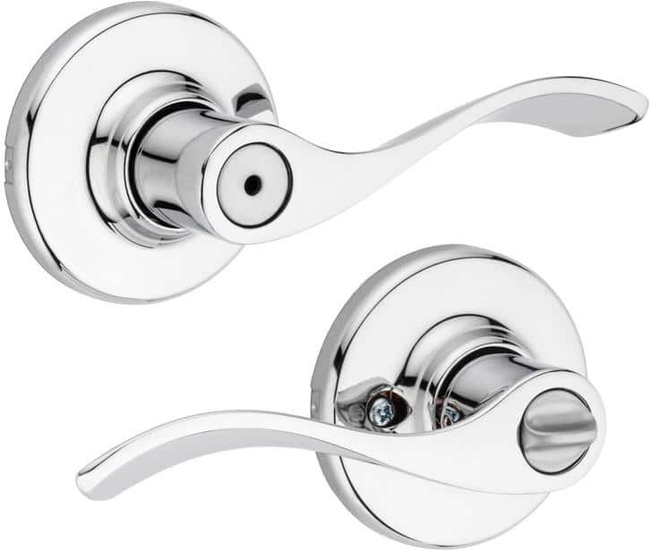 Kwikset Balboa Polished Chrome Privacy Door Handle with Lock for Bedroom or Bathroom