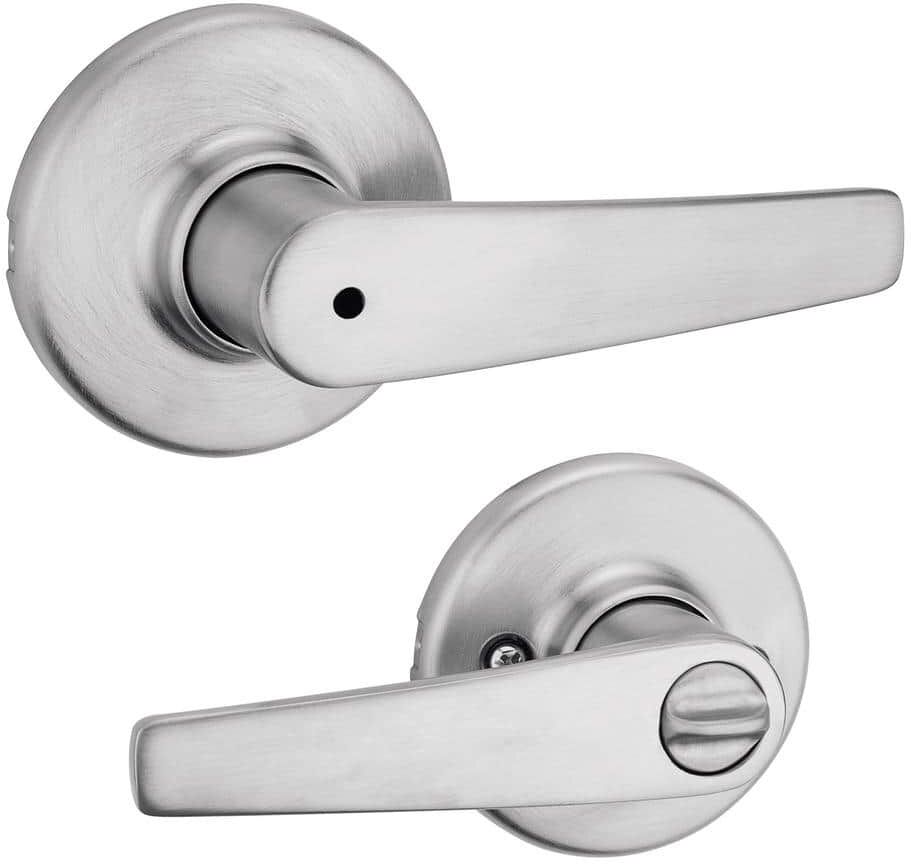 Kwikset Delta Satin Chrome Privacy Door Handle with Lock for Bedroom or Bathroom