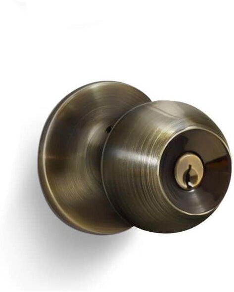 Premier Lock Antique Brass Entry Door Knob with 2 KW1 Keys