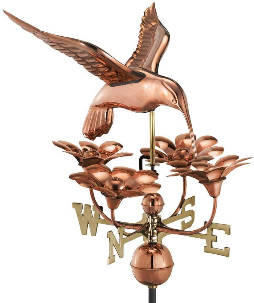 Good Directions Hummingbird with Flowers Weathervane - Pure Copper