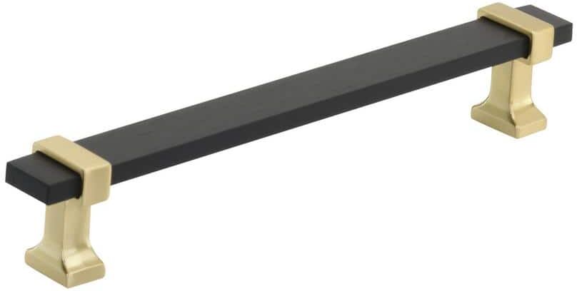 Amerock Overton 6-5/16 in. (160 mm) Brushed Matte Black/Brushed Gold Drawer Pull