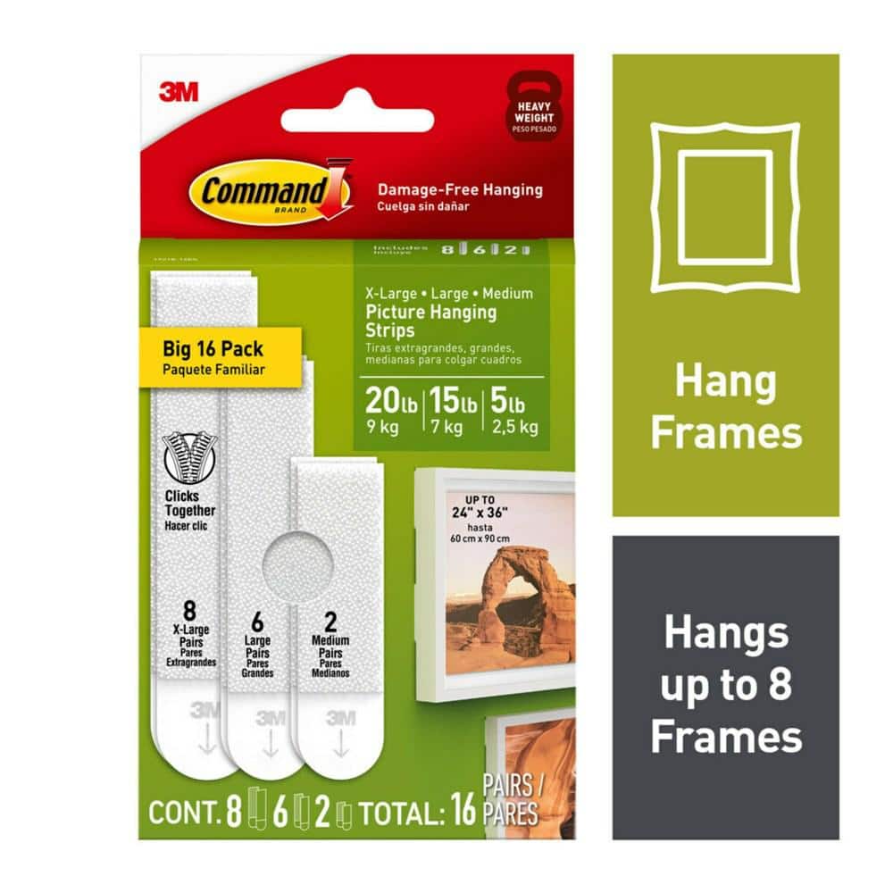 Command Picture Hanging Strips Variety Pack, White, Damage Free Decorating, 16 Pairs