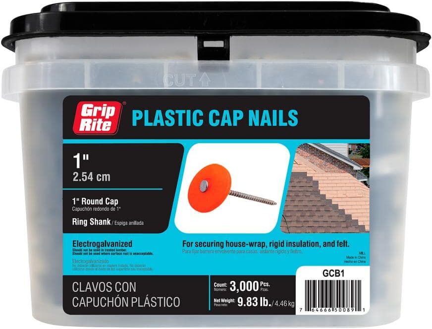 Grip-Rite #12 x 1 in. Plastic Round Cap Roofing Nail (3,000-Pack)