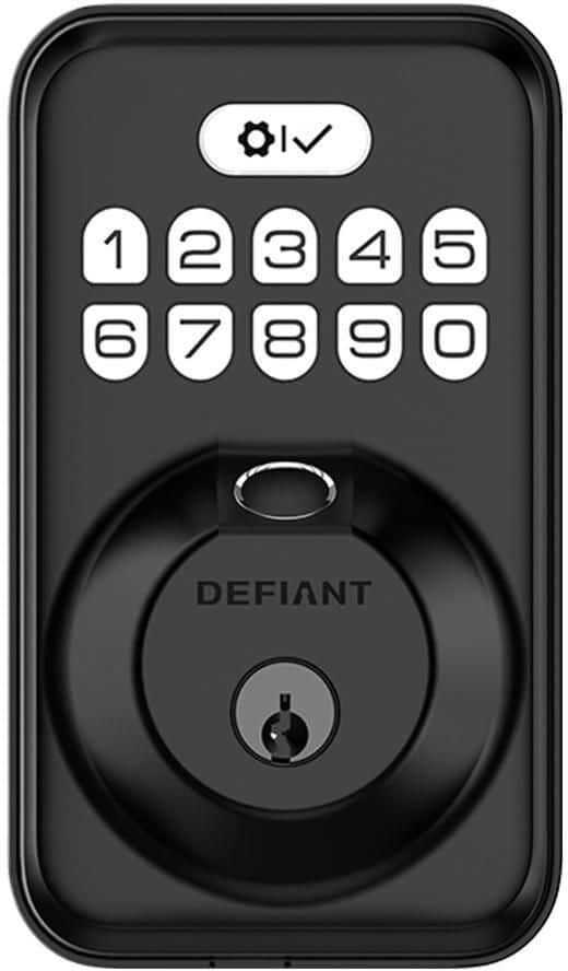 Defiant Single Cylinder Square Electronic Deadbolt Matte Black with Biometric Fingerprint and Keypad