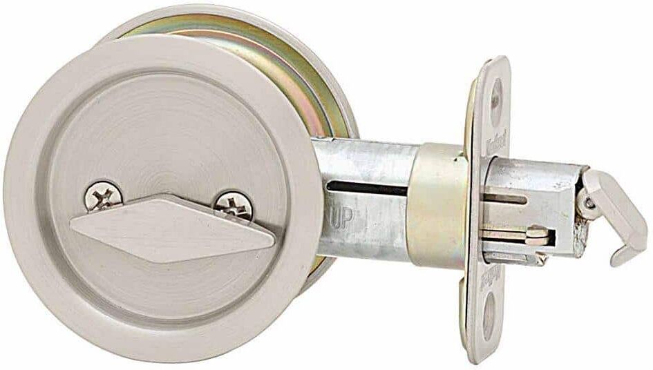 Kwikset Round Satin Nickel Bed/Bath Pocket Door Lock with Lock