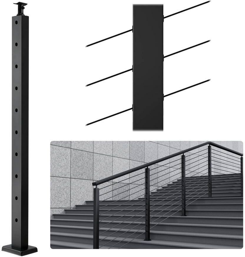 VEVOR Cable Railing Post 36 in. L x 1 in. W x 2 in. H Steel 30° Angled Hole Stair Railing Post Cable Rail Post (1-Pack )