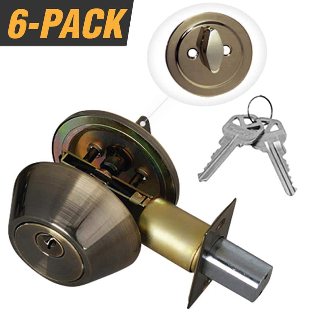 Premier Lock Antique Brass Entry Door Lock Single Cylinder Deadbolt with 12 KW1 Keys (6-Pack, Keyed Alike)