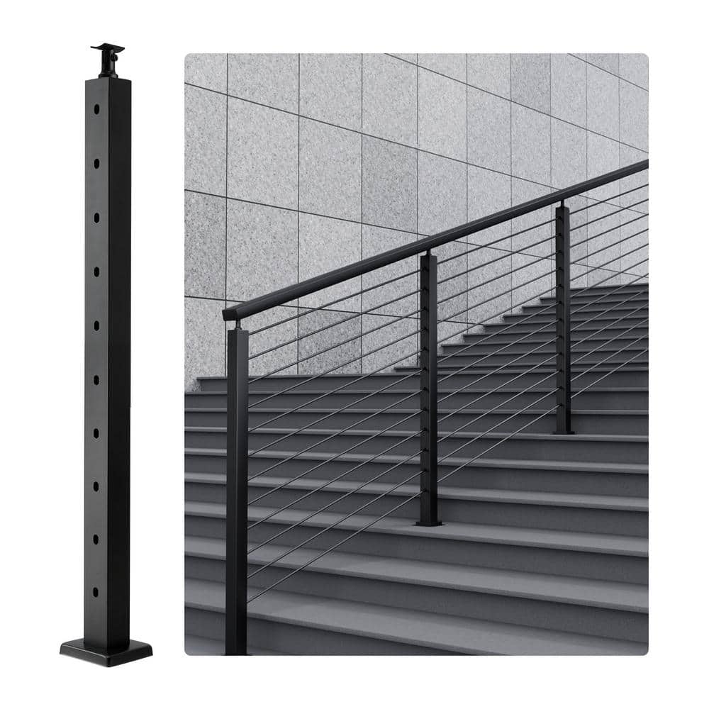 VEVOR Cable Railing Post 36 in. L x 2 in. W x 2 in. H Steel 30° Hole Stair Railing Post SUS304 Stainless Steel Rail Post