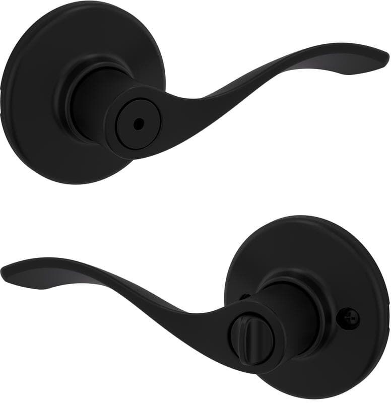 Kwikset Balboa Matte Black Privacy Door Handle with Lock for Bedroom or Bathroom featuring Microban Technology